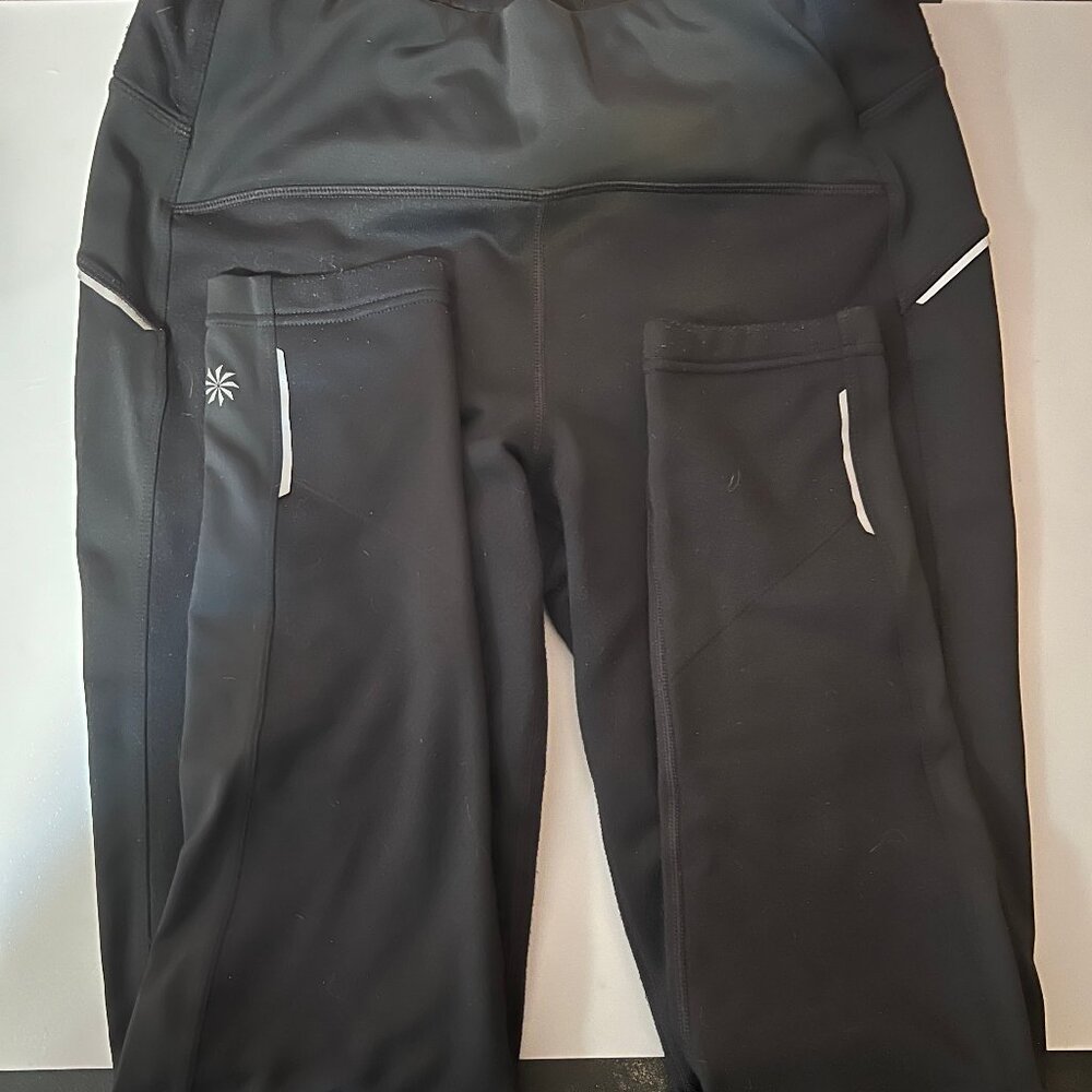Athleta Black Fleece Leggings, Large Ankle Length